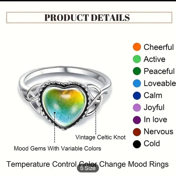 Mood Ring Heart Shaped Temperature. Sensing Color Changing. New In the package. - Picture 11 of 11